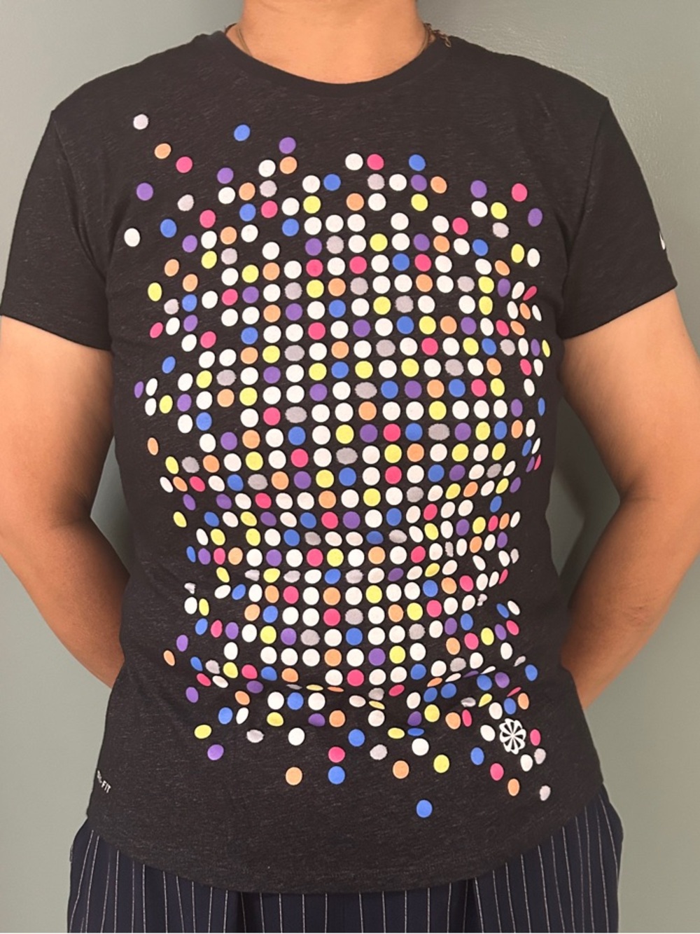 Women’s Black Dot-Print Short Sleeve Tee Dri-fit Nike Running